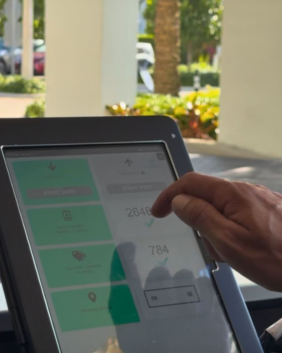 HVS valet kiosk check-in screen at an entrance